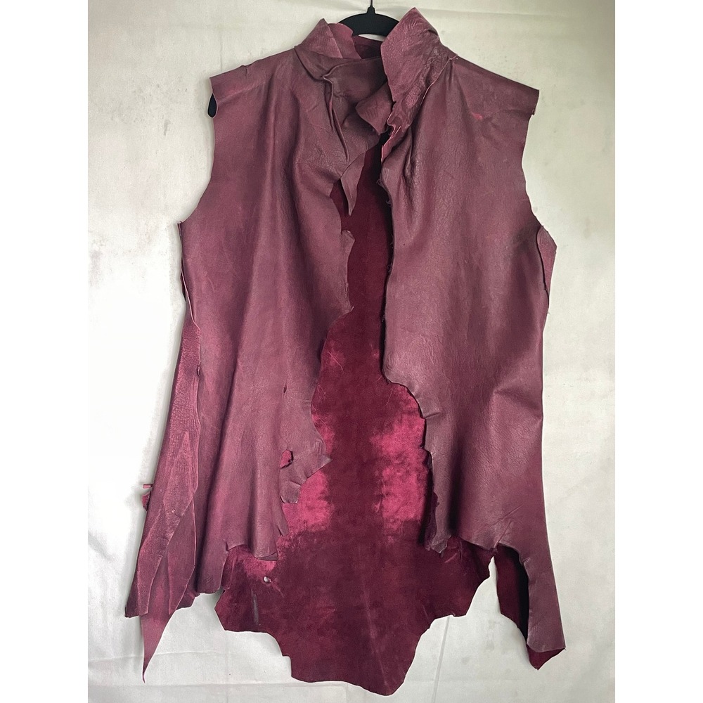 Renaissance Cosplay Costume Burgundy Leather Duster Vest Raw Edge Artisan Prop